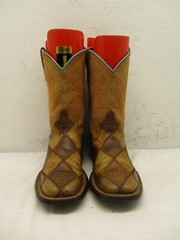 ANDERSON BEAN BOOTS Brown Patchwork Square Toe Cowboy Boots Kids sz 3 Sty 1053