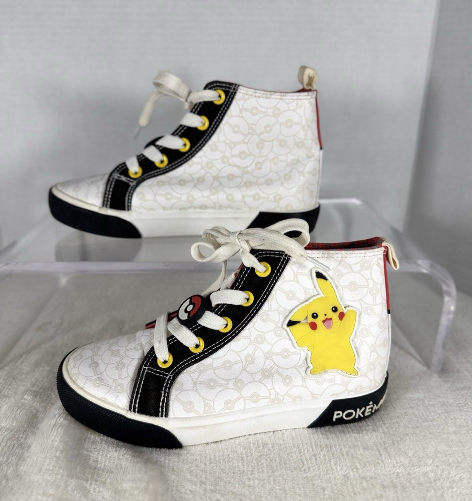 Pokémon Pikachu High Top Sneakers Kids Size 2 White Black Yellow Ground Up