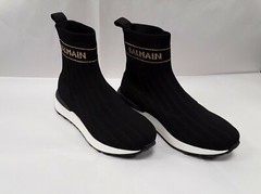 NEW Balmain Black natural socks sneakers gold logo 31 US 13