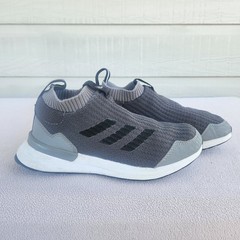 Adidas RapidaRun Laceless Slip-On Grey Black Knit Sneakers Youth SZ 2