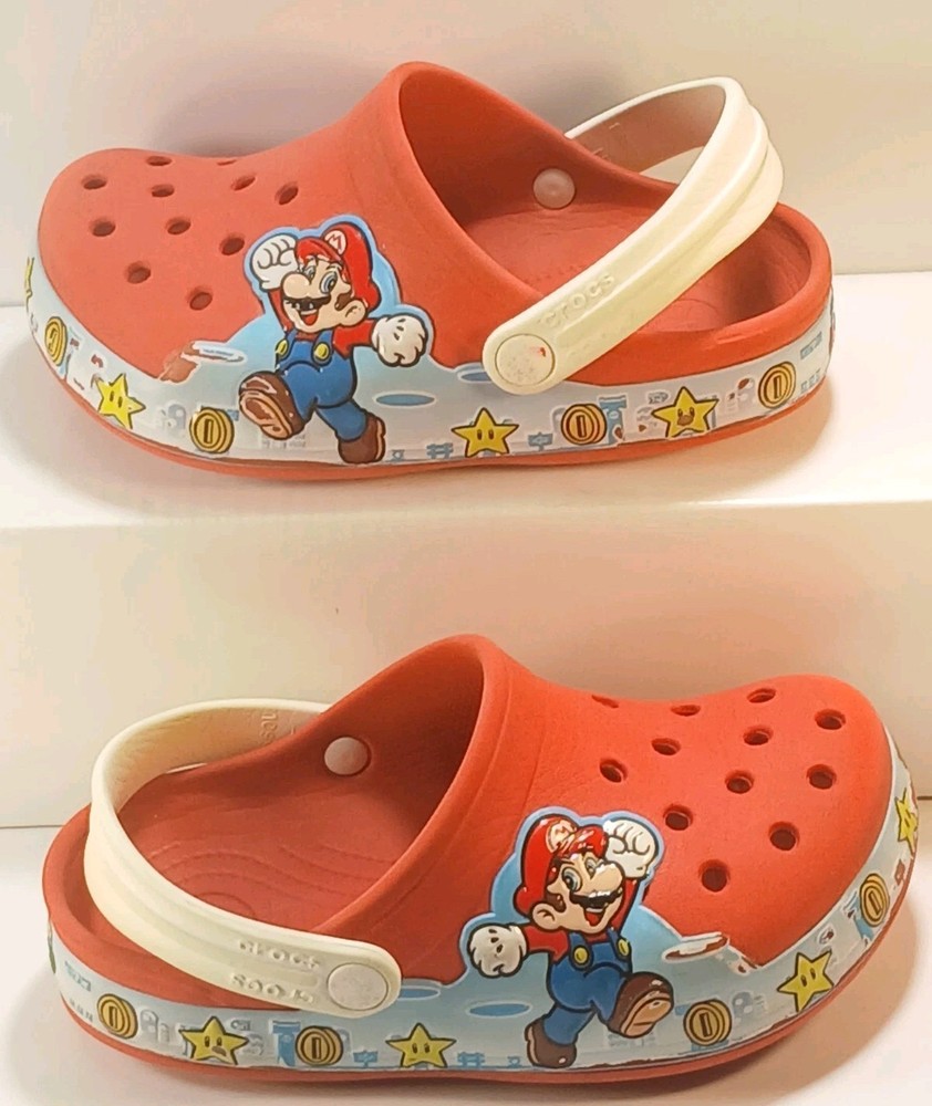 Crocs Fun Lab Super Mario Red Clogs Kids Size 1 J1 Nintendo Shoes Used READ