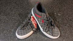 Vans Classic Seldan Checkerboard Sneaker Lace Up Low Black Gray Red Youth 4 NEW