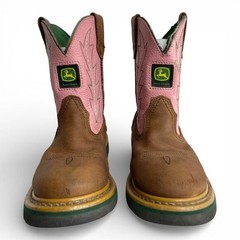 John Deere Pink Leather Western Cowboy Cowgirl Boots Youth Kids Girls Boys 2.5 M
