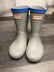HUNTER Kids First Classic Rain Boots-Toddler/Little Kid Size 9-Gray w/Blue Green