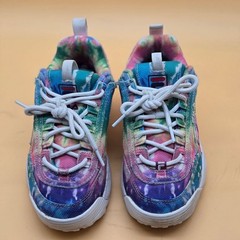 FILA Disruptor II Tie-Dye Rainbow Chunky Retro 90’s Sneakers Big Kid Size 2