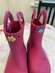 Crocs Handle It Rain Boot Pink Flower Pull On Unisex Kids Rubber Waterproof C11