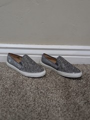 Size 4 Youth INC Sammeek Gray Rhinestone Fashion Flat Low Top Slip On Sneakers