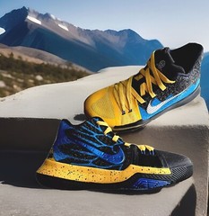 NIKE KYRIE 3 “WHAT THE” DARK-GREY/BLUE/YELLOW (GRADE SCHOOL) BIG KIDS SIZE 5Y