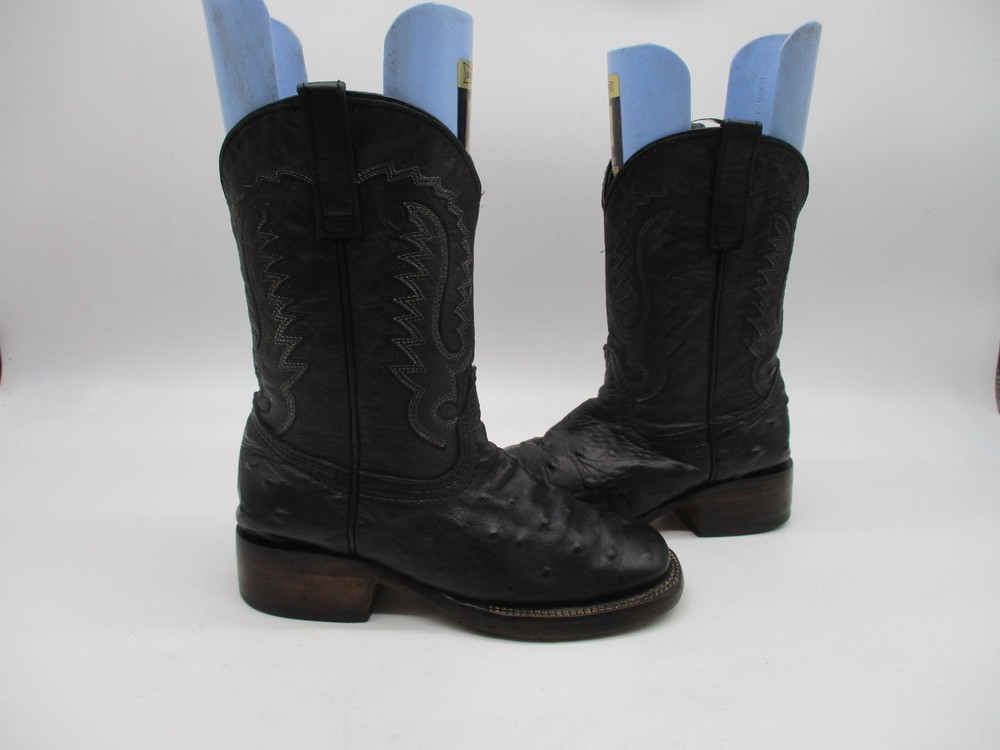 Rock’Em Black Leather Smooth Ostrich Print Western Boots Little Kids Size 13