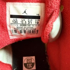 Jordan 5 Retro Fire Red 2012 White Black Red Kids Shoes 440889-100 Size 13C