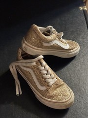Preowned Gold and White Kids Size 1 VANS Without Box See Photos