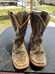 Horse Power Kids Brown Fish Print Leather Cowgirl Western Girl Boots Size 13