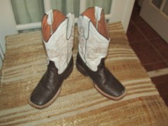 Tanner Mark Brown & White Leather Square Toe Cowboy Boots Youth Size 4 Mex 23