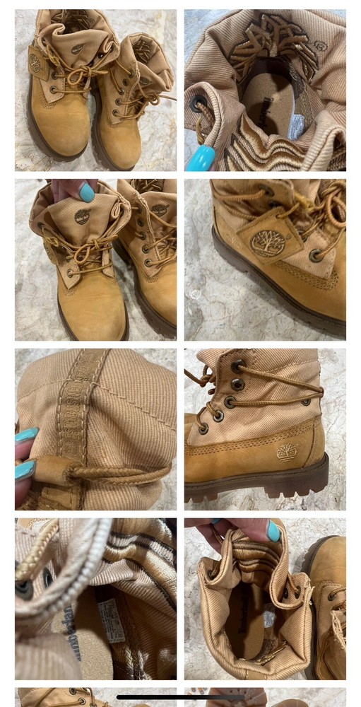 Timberland Fold-over Leather & Canvas Work Boots Embroidered Logo on Fold Sz 11