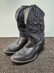 Acme Circle A Black Leather Kids Cowboy Boots Silver Toe Tips Size 3D