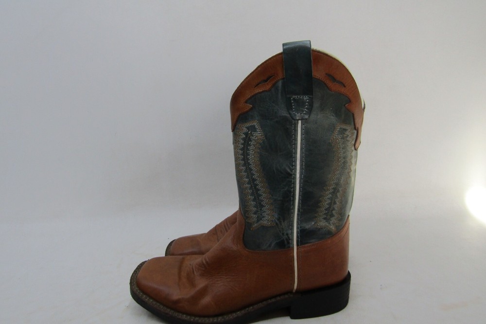 Old West Youth Size 3 D Blue Brown Leather Cowboy Western Boots