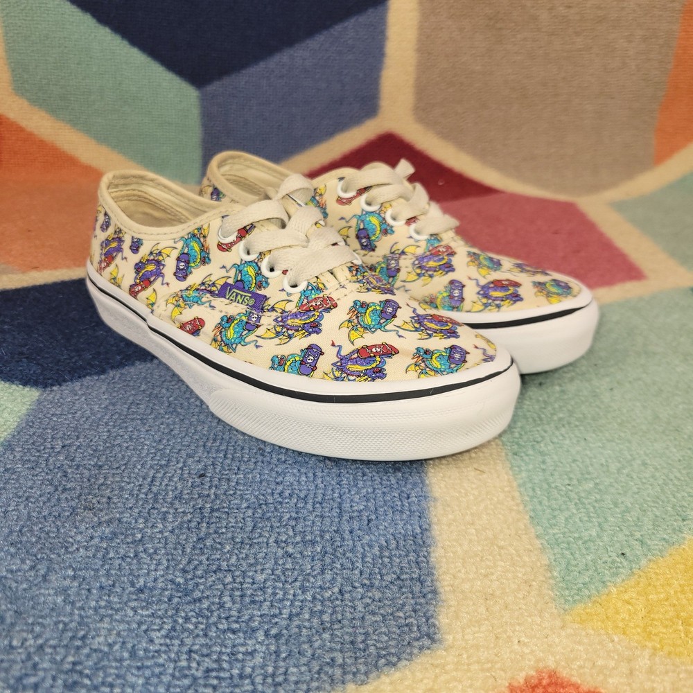 Vans Authentic Dragon Skateboarding Print Kids Shoes Cream Purple 13.5 Kids