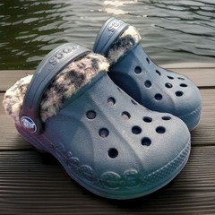 Crocs Baya Clogs Leopard Lined Kids Girls Sz C 6 7 Slip On Sandals Faux Fur C6/7