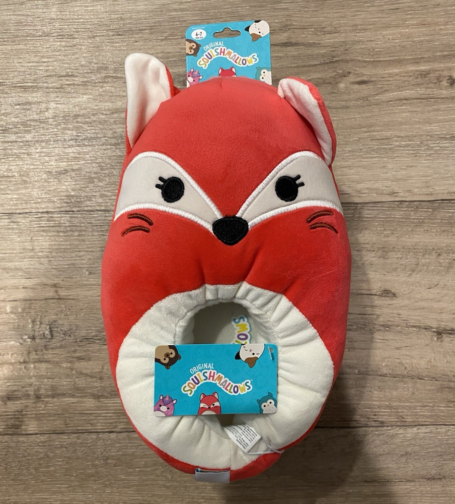 New Squishmallows Original Red Fox – Unisex Kids Size 6-7 Slip-On Slippers