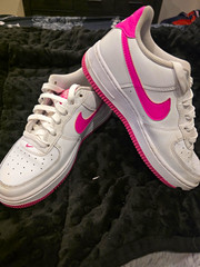 Nike Air Force 1 Low Unisex Kids Sneakers White/Pink Leather Lace-Up 4Y