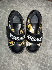 Versace Unisex Kids Sneakers Black Baroque Logo Hook & Loop Flat EU 24