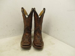 Corral Brown Leather Square Toe Cowboy Boots Youth Sz 2.5 T Sty A1117