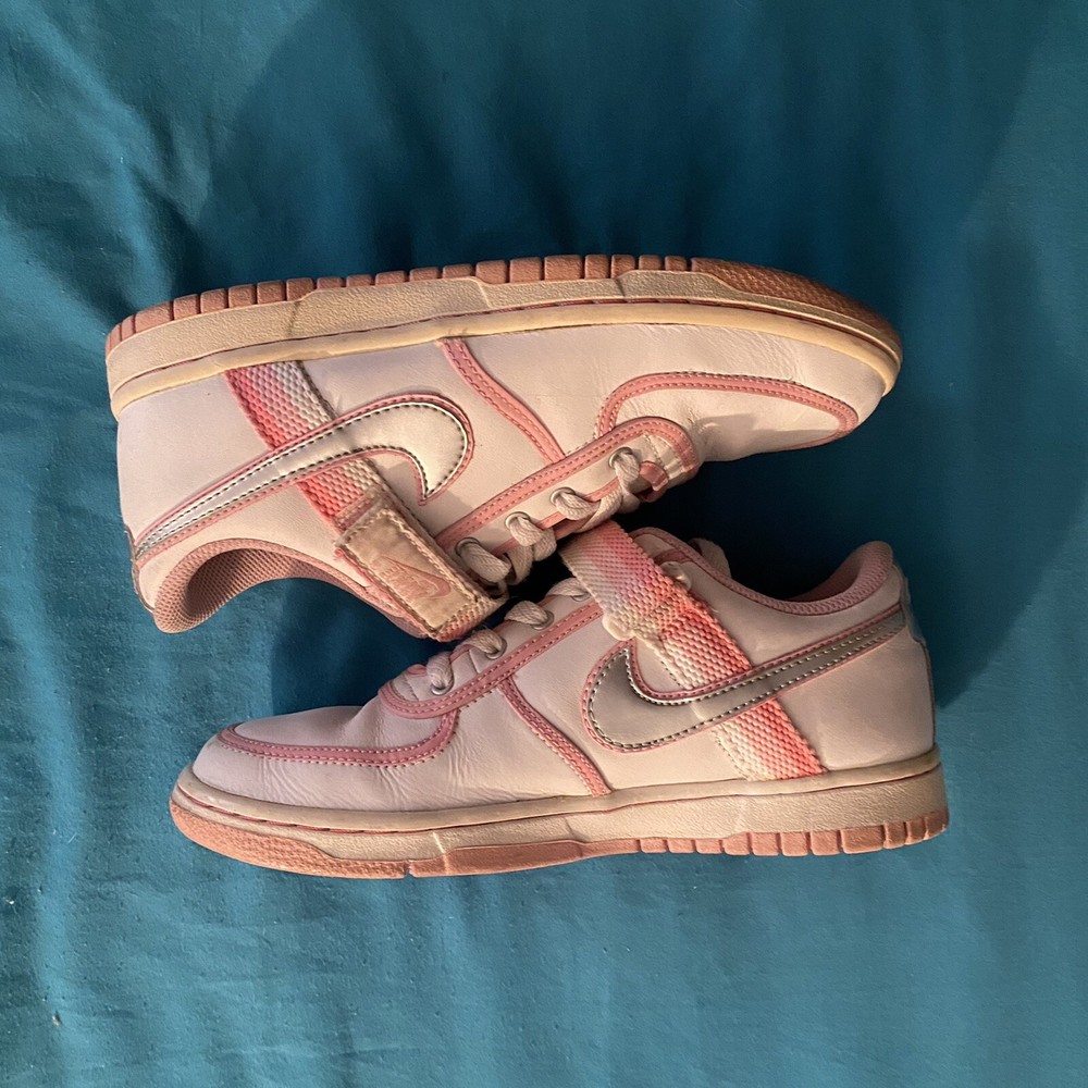 Nike Leather Vandal Low Shoes White Pink Silver Size 5Y