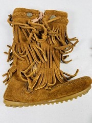 🔥 Minnetonka Small Child Size 8 Chestnut Suede Moccasin Zip Boot 3 Layer Fringe