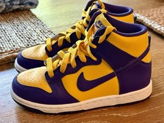 NICE Nike Dunk High Lakers Kids SHOES DZ4455-500 Yellow Court Purple ~ Size 1Y