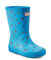 $75 Hunter Kids First Classic Rain Boot Blue & Cherry Print UK2/US3/EU34