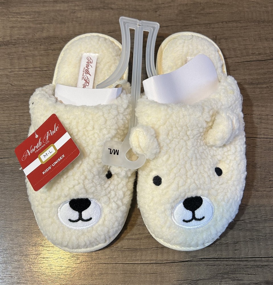 North Pole Trading Co. Kids Unisex Polar Bear Slip-on Slippers Size M/L