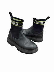 MSGM Kids Leather Knit Logo Elastic Sock Boot Bootie Lug Sole 69169 34 US 3