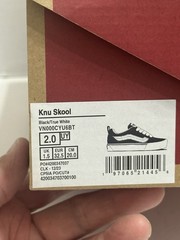 Vans Knu Skool Kids Black White US KIDS Size 2.0 Classic Skate in Original Box