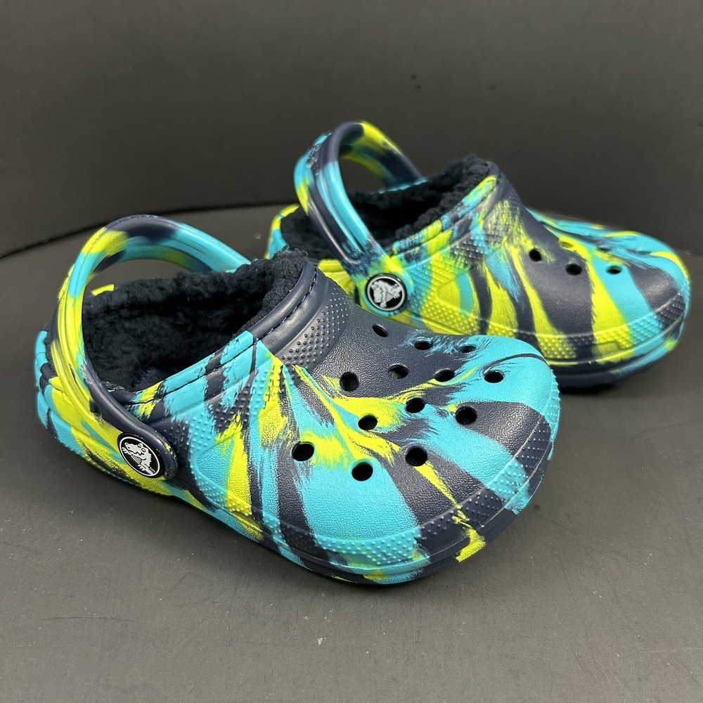 CROCS Classic Lined Clog – Blue Marble Multicolor – Various Little Kids Sizes