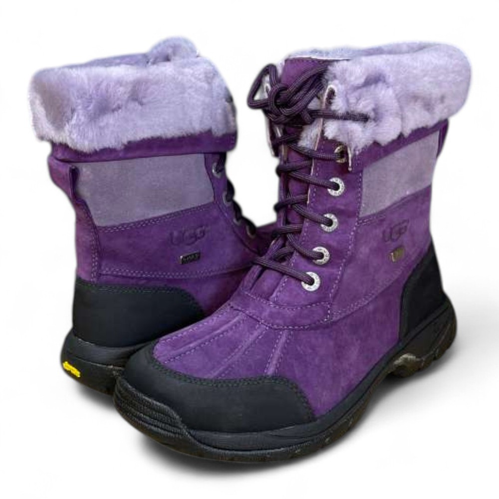 Kids Ugg BUTTE Leather Waterproof Sheepskin Lined Winter Boots , Purple