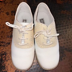 EUC L’Amour Austin Kids White Tan Leather Saddle Oxford Shoes Unisex Sz 1