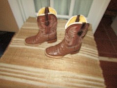 Mexico Brown Leather Ostrich Embossed Square Toe Cowboy Boots Youth sz 13 Mex 20