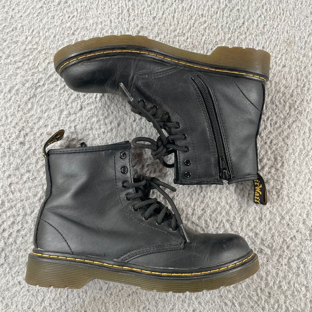 Dr. Martens Docs 1460 J Combat Boots Youth US Size 3 Black Leather Side Zip