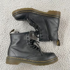 Dr. Martens Docs 1460 J Combat Boots Youth US Size 3 Black Leather Side Zip