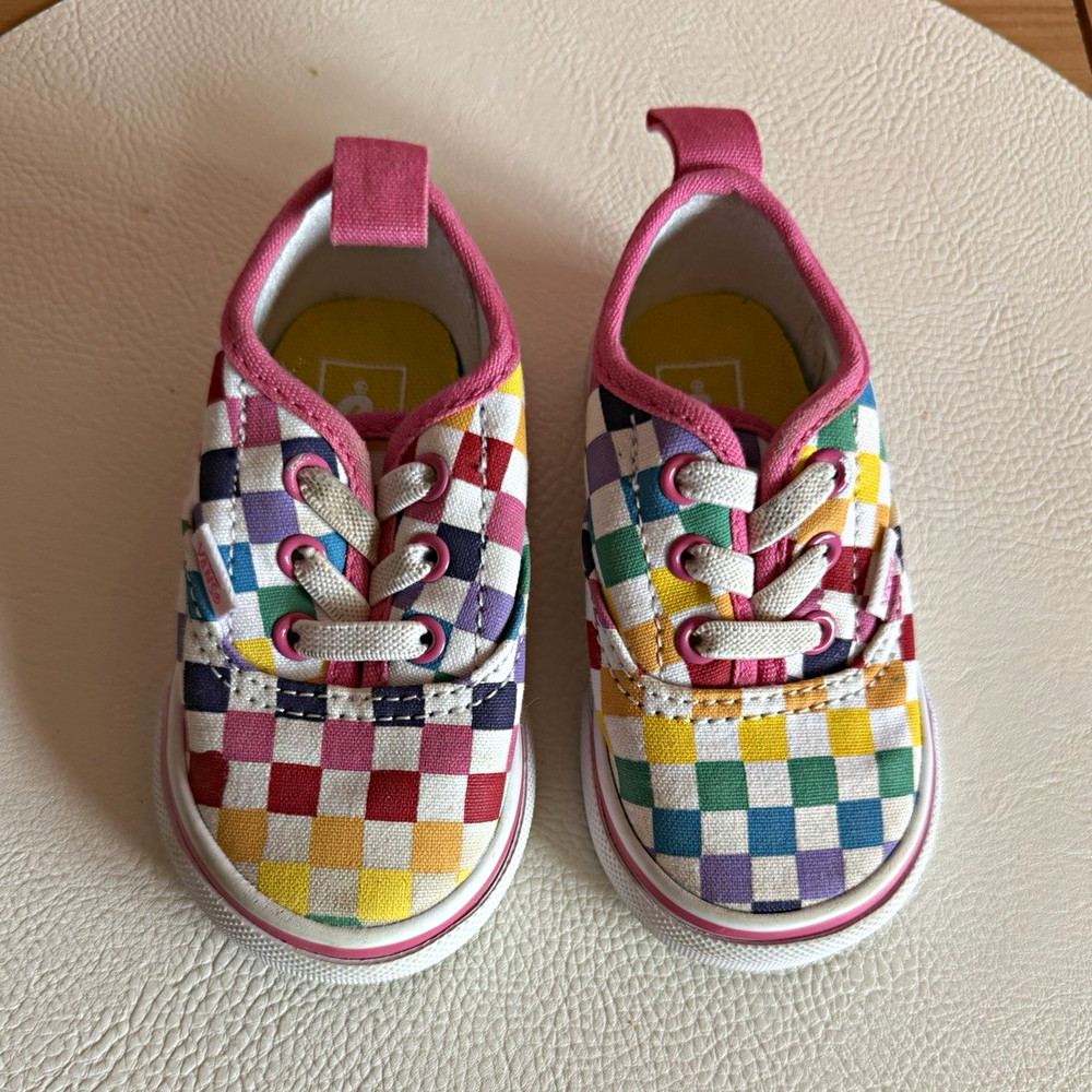VANS Baby size 4 Multicolor Checkerboard Canvas Low Top Lace-Up Sneakers