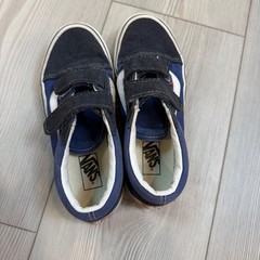 Vans Old Skool V Kids Navy Black Suede Canvas Strap Sneakers Size 2.0