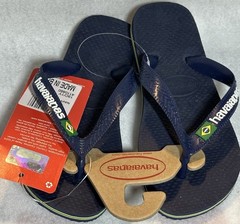 Havaianas Kids Brazil Logo Navy Blue Flip Flop Sandals Size 13 C / 1 Y NEW TAGS