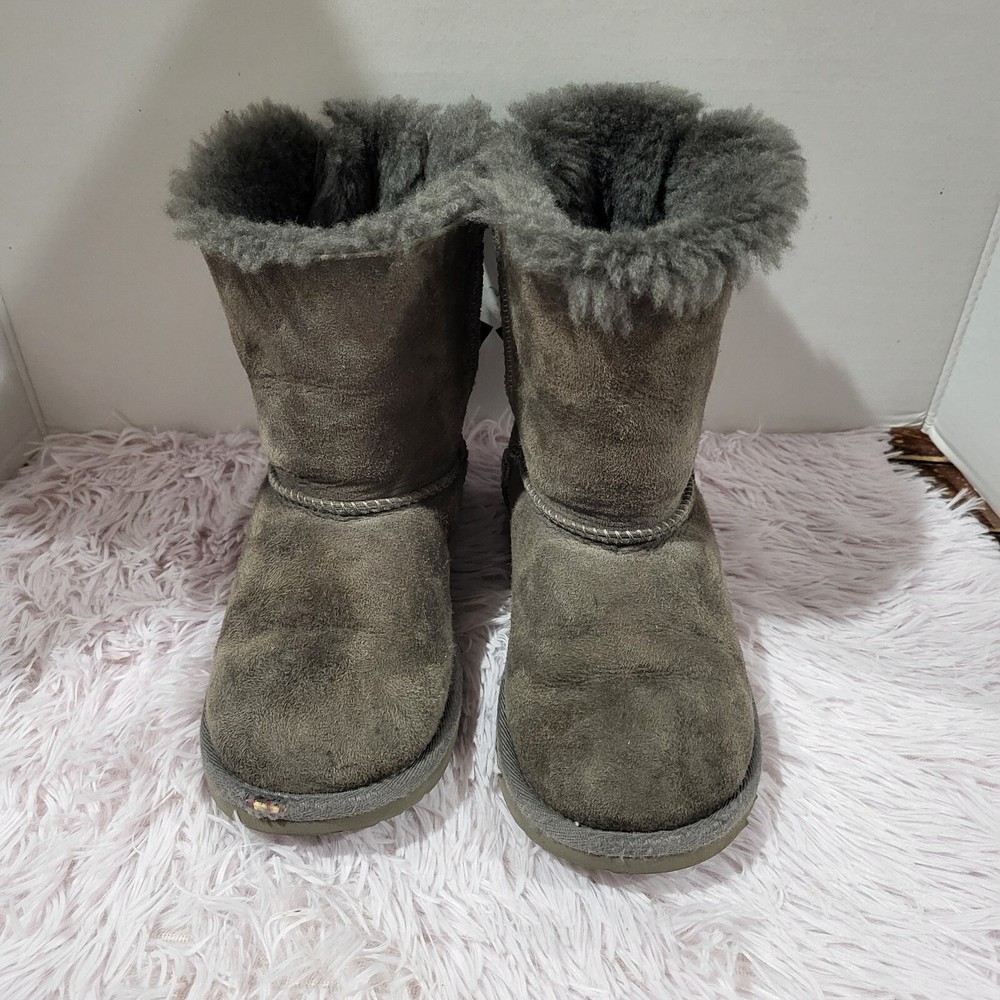UGG Australia Bailey Bow II Gray Sheepskin Winter Boots Kids Youth S 1 See Pics