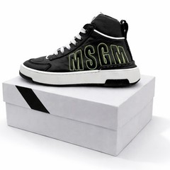 MSGM Kids $235 Kips Nero Leather Logo High-Top Sneakers Size 31 EU New