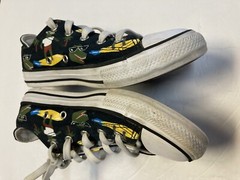 Converse Sneakers Black Graphic Print L ow Top Kids size 3 Shoes Dinosaurs