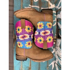 Roper Daisies Leather Boots Handcrafted Tan/Pink/Blue Youth Kids Size 2