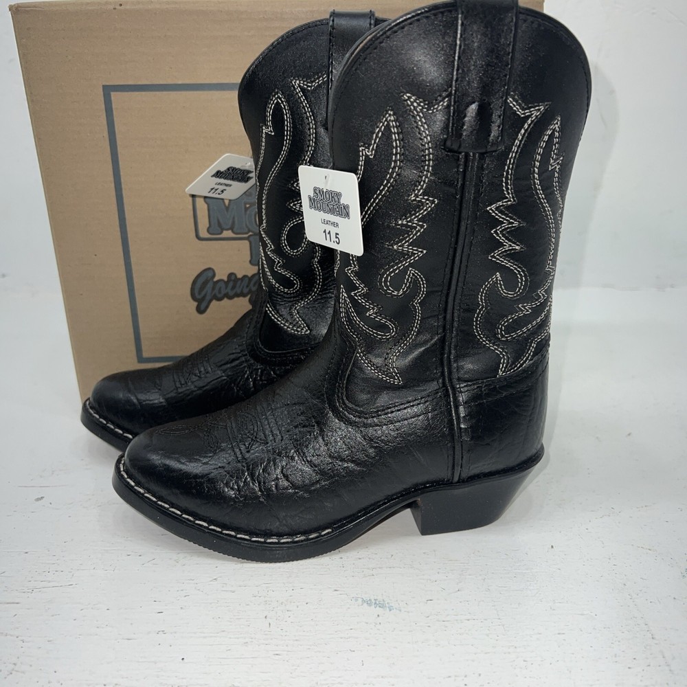 New Children’s Black Smoky Mountain Cowboy Boots. 1117C 11.5 11 1/2 R. 24-106