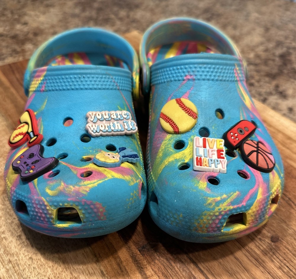 Crocs Kids size 13C Colorful CROCS Slides Clogs Jibbitz Charms