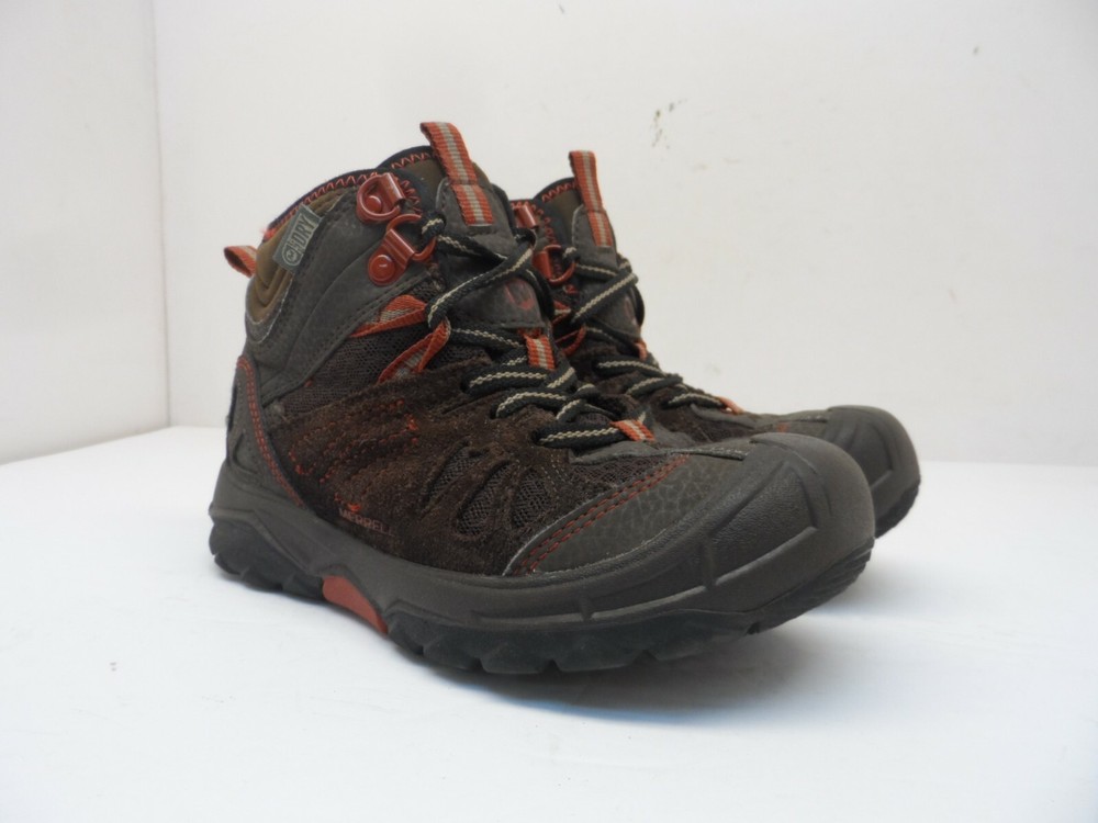 Merrell Kid’s Mid-Cut Capra Waterproof Casual Hiking Boots Brown/Red Size 12M