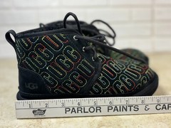 UGG Neumel II Graphic Rainbow Stitch Black Suede Lace Up Boots Kids Size 4 W 5.5